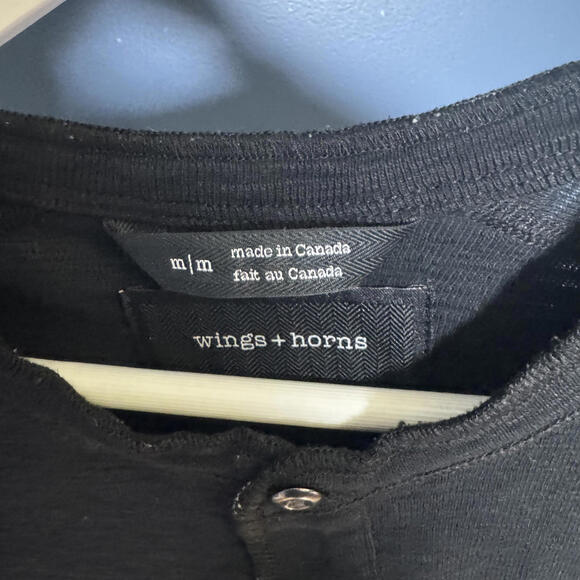 Wings + Horns Slub Cotton Henley Made in Canada Black Medium - Picture 5 of 7